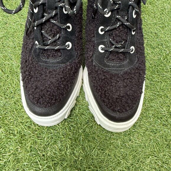 Sorel Brex Ankle Boots Womens Size 9 Lace Up Black Leather Fleece White Heel - Picture 3 of 9